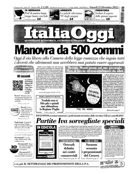 Italia oggi : quotidiano di economia finanza e politica